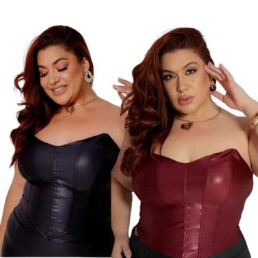 Imagem de Kit 2 Croppeds Corset Plus Size Feminino sem alça Com Bojo Ponta De Bi