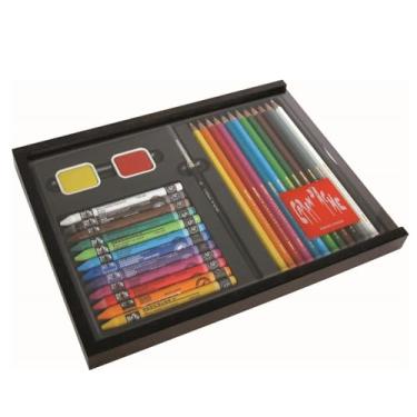 Imagem de Caran d'Ache 27 lápis de aquarela e caixa de madeira solúvel em água para descoberta de cera pastel com acessórios - conjunto de caixa