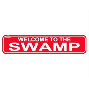 Imagem de Placa Welcome To The Swamp, arte interna ou externa, placa de nome de metal rústico ou placa de nome de porta, casa, pátio, jardim, bar, casa de fazenda, garagem, decoração de parede, placas vermelhas