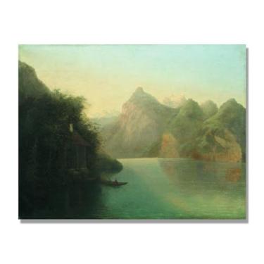 Imagem de Lev Lagorio Prints. Pintura de arte de parede paisagem marítima. Pôster de reprodução de impressões em tela de paisagem para decoração de casa. (Lago da montanha 2). Somente tela de 60 x 80 cm - 23,7