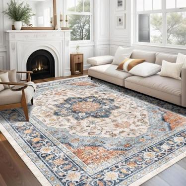 Imagem de vivorug Tapete de área pequena Boho para sala de estar, quarto, cozinha, lavável na máquina, tapete antiderrapante, tapete floral vintage para mesa de centro de berçário de entrada - durável (laranja