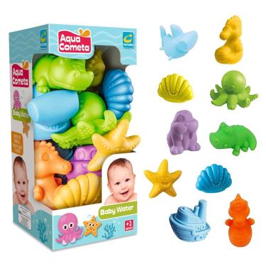 Imagem de Kit Mordedores Com 10 Unidades Bebê Animais Aquáticos Vinil