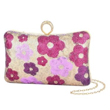 Imagem de AMOUR DE LOTUS Bolsa de noite para mulheres, bolsas de lantejoulas de flores douradas, bolsa clutch de festa brilhante para casamento, coquetel, formatura, Bolsa de noite com lantejoulas florais