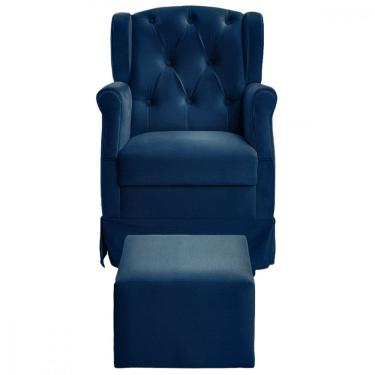 Imagem de Poltrona De Amamentação Balanço Ternura Puff Veludo Azul
