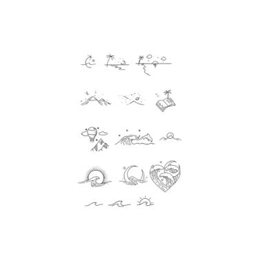 Imagem de Tatuagem temporária, montanhas, ondas, coqueiros, tatuagens de montanha, resistente à água, aparência de tatuagem real, dura de 1 a 2 semanas, resiliência,18 x 11 cm