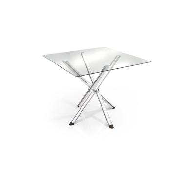 Imagem de Mesa de Sala Jantar Volga c/ Tampo de Vidro Quadrado 90cm Cromada - Kappesberg