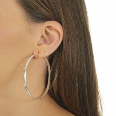 Imagem de Brinco Argola De Prata Feminina 5 Cm Grossa Joia Maciça Prata 925 Legí