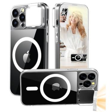 Imagem de ZFMF Capa magnética para iPhone 15 Pro Max com luz LED embutida para selfie recarregável para TIK Tok/Stream/Maquiagem/Live/Video - Selfie (2 modelos, 3 níveis de brilho) transparente