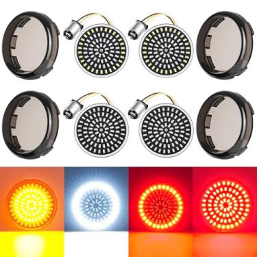 Imagem de PBYMT Luzes de seta de 5 cm, luz de seta frontal traseira de 81 LEDs com capa de lente fumê adequada para Harley Touring Street Glide Road King Sportster Iron 883 Dyna Softail 1986-2024