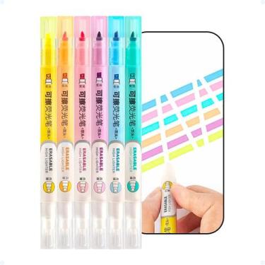 Imagem de Kit 6 Marca Textos Caneta Brush Pen Apagável 2 Em 1 Escolar - Tex Web