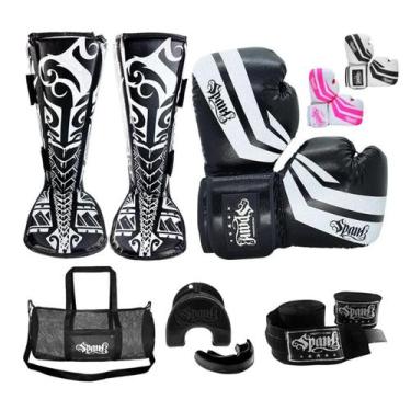 Imagem de Kit Muay Thai Kickboxing CONFY com Bolsa Spank - Preto - 10oz, 12oz