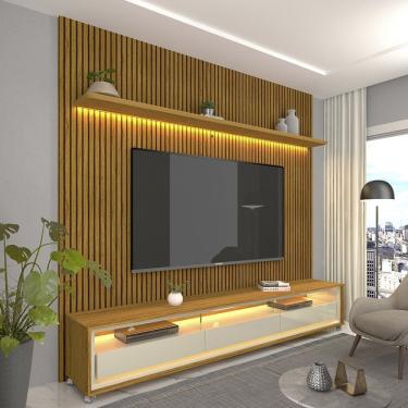 Imagem de Rack Com Painel Para Tv Até 75 Polegadas Com Led Com Rodízios Requinte 220cm Gelius Móveis Naturale