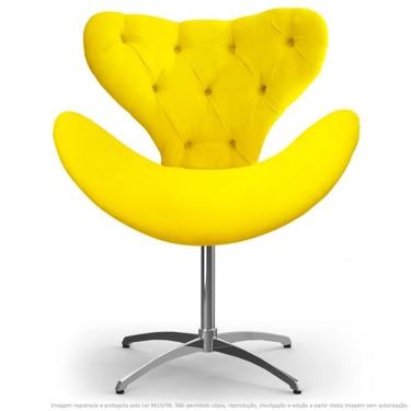 Imagem de Cadeira Com Capitonê Decorativa Poltrona Egg Amarela Com Base Giratória