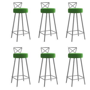 Imagem de Kit 06 Banqueta Alta Com Encosto Tânya Eiffel Cozinha Ferro Cinza Corino Verde - Amey Decor