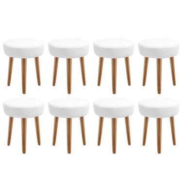 Imagem de Kit 08 Banqueta Alta Julya Industrial 55Cm Pé Palito Carvalho Suede Branco - Amey Decor