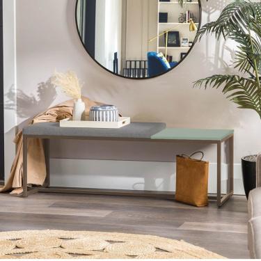 Imagem de Banco Recamier Puff 140cm Industrial Marrom Sintético Cinza Tampo Quadrado Mdf Verde