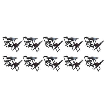 Imagem de Kit 10 Conjuntos De Mesa Dobravel Com 2 Cadeiras De Madeira 70x70 Ideal Para Bar E Restaurante - Tab