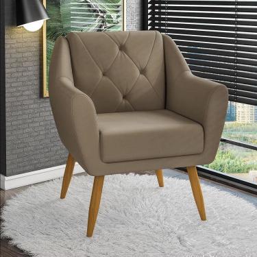 Imagem de Poltrona Matrix Doca Com Pés De Madeira E Revestida Em Veludo Turquey Cappuccino