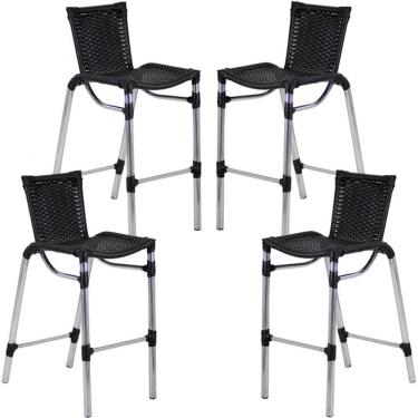 Imagem de 4 Banqueta Alumínio Fortaleza Alta Para Balcão, Cozinha Preto