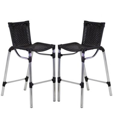 Imagem de 2 Banqueta Alumínio Fortaleza Alta Para Balcão, Cozinha Preto