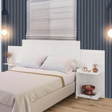 Imagem de Cabeceira Extensível Casal Queen Solteiro 100% Mdf Com Nichos Laterais Branco Grince Shop Jm