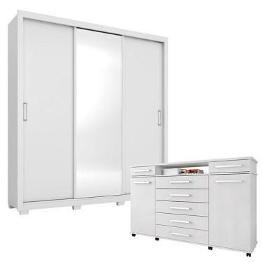Imagem de Cômoda London E Guarda Roupa Casal Residence Branco Com Pés - Demóbile