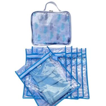 Imagem de Kit 6 Saquinhos Bebe Organizador Mala Maternidade TAG + 1 Nécessaire Porta Fraldas Remédio Higiene. (Azul)