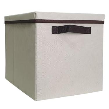Imagem de Caixa Organizadora com Tampa para Closet e Armário Grande Bege Alça Resistente quadrada