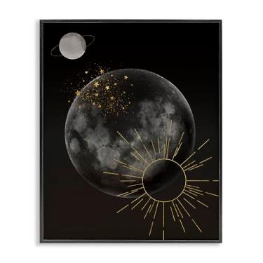 Imagem de Stupell Industries Galáxia planetária minimalista preta emoldurada giclée design de arte por Daniela Santiago, 28 x 35 cm