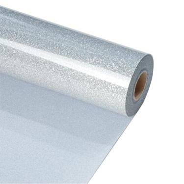 Imagem de RENLITONG Rolos de vinil de transferência de calor HTV com glitter prateado - 30,5 cm x 6 m com glitter em vinil para camiseta e silhueta, fácil de cortar e remover ervas daninhas para design de