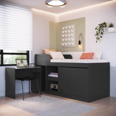 Imagem de Cama Infantil Alta Multifuncional com Escrivaninha 2 Porta 1 Gaveta Ja