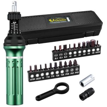 Imagem de Uharbour Chave de fenda de torque 25.4-203.2 cm.lb, conjunto de chaves de fenda de torque com suporte de broca elástica de 1/10.2 cm, adaptador de 1/10.2 cm, plano, hexagonal, Torx e Philips, adequado