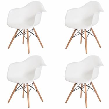 Imagem de Kit 04 Cadeiras Charles Eames Eiffel Com Braço Branca Base Madeira