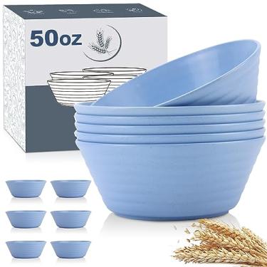 Imagem de Wrova Conjuntos De Tigelas Palha Trigo, 6 Peças Cereal Inquebrável 1,5 Litro, Próprias Para Micro-Ondas E Lava-Louças, Supergrandes Sem Bpa Servir Cereais, Salada Aveia (Azul-Celeste)