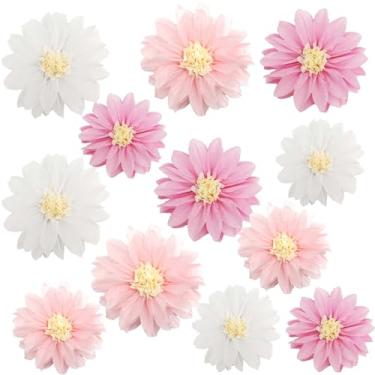 Imagem de iwlorys 12 Peças De Flores Papel Seda Rosa E Branco, Pompons, 30 Cm 20 Para Decoração Festa Parede, Kit Meninas, Aniversário, Chá Bebê, Panela, Berçário, Jardim Floral Mexicano, Centro Mesa