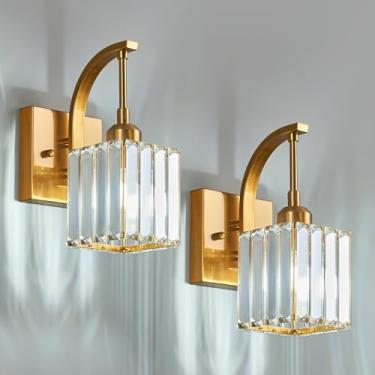 Imagem de FDPBY Arandelas De Parede, Conjunto 2 Luminárias Cristal Dourado, Luminária Moderna Para Banheiro, Corredor E Maquiagem, Fácil Instalação