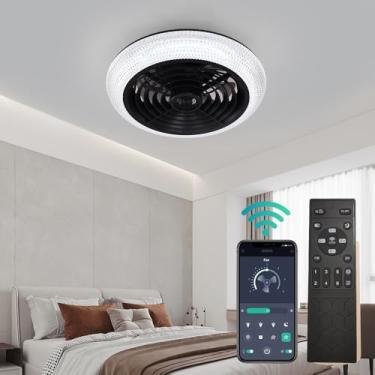 Imagem de PINFM Ventilador De Teto Inteligente 15,7 Pol. Com Luzes E Controle Remoto, Sem Lâminas 72 W, Ventiladores Led 3 Cores Dimerização, Velocidades Vento Modernas, Controle, Montagem Embutida Branca.
