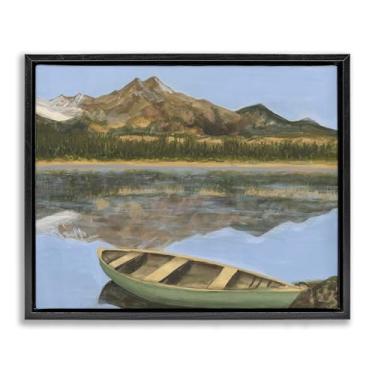 Imagem de Stupell Industries Arte de parede em tela flutuante emoldurada preta com vista de canoa do lago alpino por Michael Willett, 53 x 43 cm