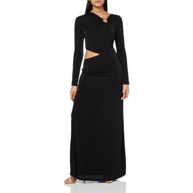 Imagem de HUGO Vestido longo feminino com detalhe franzido, Jade preto, P