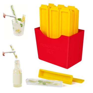 Imagem de Bandeja para cubos de gelo em forma de batata frita: conjunto de 6 peças de molde de gelo longo para garrafas estreitas, design divertido de batatas fritas com caixa de armazenamento magnética, fácil