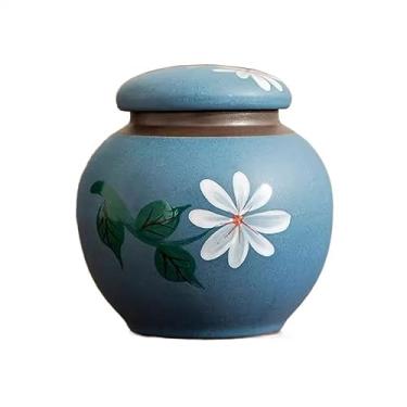 Imagem de Lata de chá Recipiente redondo selado Recipiente de chá médio Caixa vazia Cerâmica Frasco de armazenamento multifuncional Armazém de chá vintage Caixa de chá(Blue)