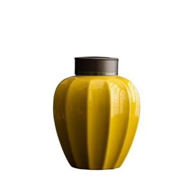Imagem de LICONG-2019 Recipiente de chá de cerâmica para armazenamento de chá solto com tampa dupla selada linda vasilha de chá para café, açúcar, nozes, erva, lata de chá de especiarias (amarelo)