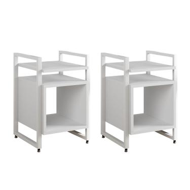 Imagem de Kit 2 Mesas De Cabeceira Industrial Marrocos Ferro Branco E Tampo Branco