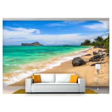 Imagem de Papel De Parede Praia Mar Coqueiros Céu 3D Npr246 - Você Decora