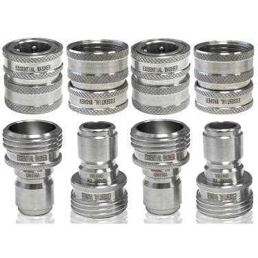 Imagem de Conjunto de mangueira de jardim essencial para limpeza rápida – Aço inoxidável sólido 1,9 cm de encaixe rápido para mangueira de jardim (4 SS QCs + conjunto de plugues 4-SS)