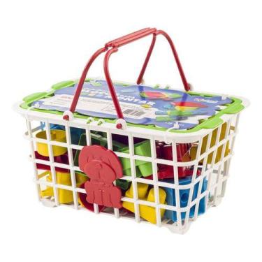 Imagem de Cesta Divertida Blocos Montar Didático 26pçs Infantil Alça - Injetsul