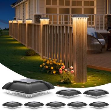 Imagem de Pacote com 8 lâmpadas solares de poste para ambientes externos - Iluminação descendente à prova d'água para postes de madeira/vinil 4 x 4, brilho branco quente, ideal para bordas de deck/grades de