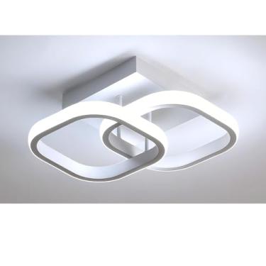 Imagem de Luminária de Teto Moderna em Alumínio - Duplo Quadrado, 3 Cores de Luz Ajustável, Bivolt, 18-40W para Sala/Quarto/Corredor (BRANCO)