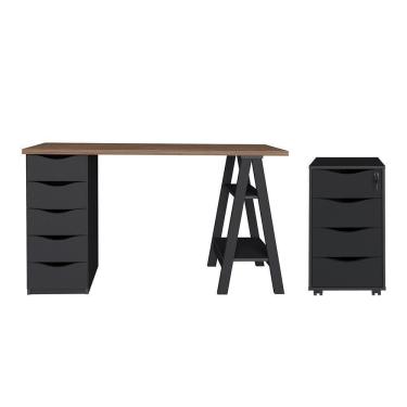 Imagem de Conjunto Escrivaninha E Gaveteiro Oldenburgo Nogal Preto