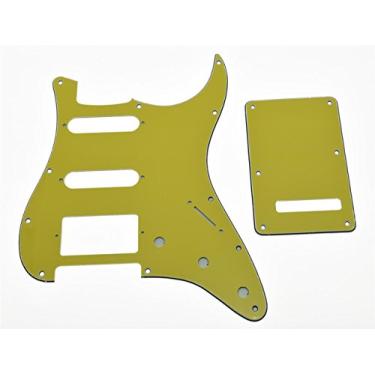 Imagem de KAISH 11 furos Strat Style HSS Pickguard ST placa traseira Tremolo Trem Capa para USA/México Stratocaster/Strat Yellow 3 Ply